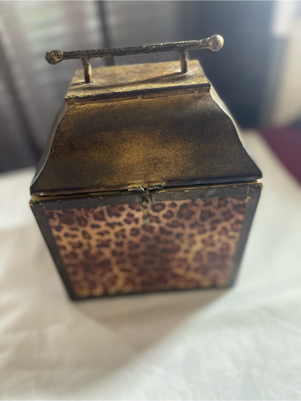 Leopard-Print Accent Decorative Box in Antique Gold